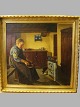 Malerei
 Frau kocht in 
der Küche, 
während der 
Hund frisst.
 Signed. Holm 
Sand der 1934. 
(Peter ...
