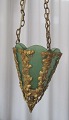 6-seitige 
Eingangs-
Pendelleuchte 
in Bronze mit 
grünem Glas, 
ca. 1880 - 
1900. H.: 25 
cm. ...