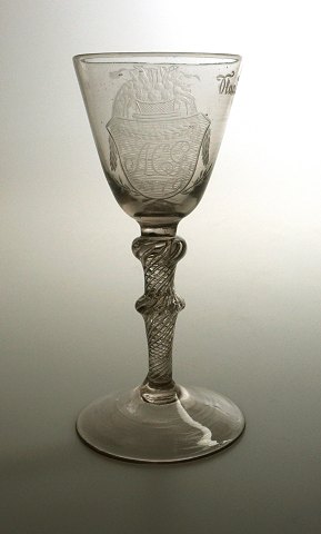 Norwegian wine glass with double monogram and 
dated in 1770
Nøstetangen