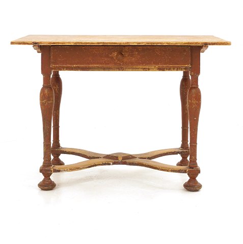 Originaldekoreret rødt barok bord. Sverige ca. år 
1750. H: 76cm. Plade: 106x68cm