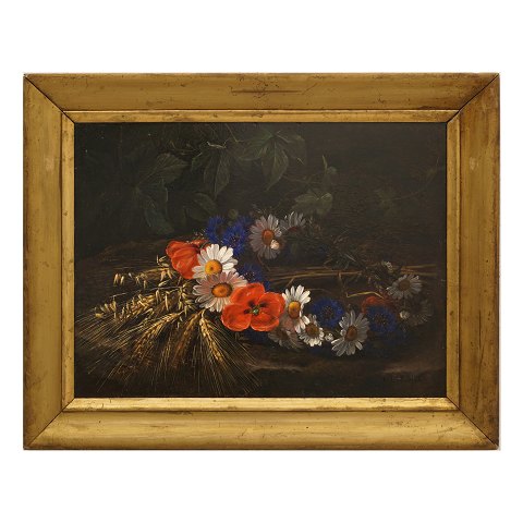 I. L. Jensen, 1800-56, Dänemark: Wilde Blumen, 
Hafer und Gerste, Öl auf Platte. Lichtmasse: 
28x37,5cm. Mit Rahmen: 38x47,5cm