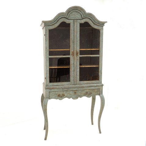 Blue decorated cabinet, Rococo style. Sweden circa 
1860. H: 181cm. W: 86cm. D: 48cm