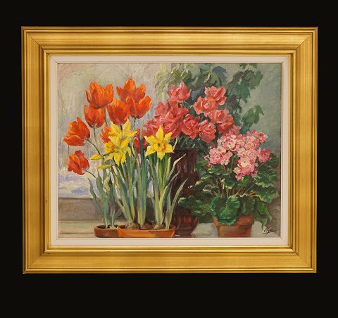 Grossfürstin Olga Alexandrova von Russland: 
Stilleben mit Blumen, Öl auf Leinen. Kanada 1950er 
Jahre. Lichtmasse: 40x50cm. Mit Rahmen: 56x66cm