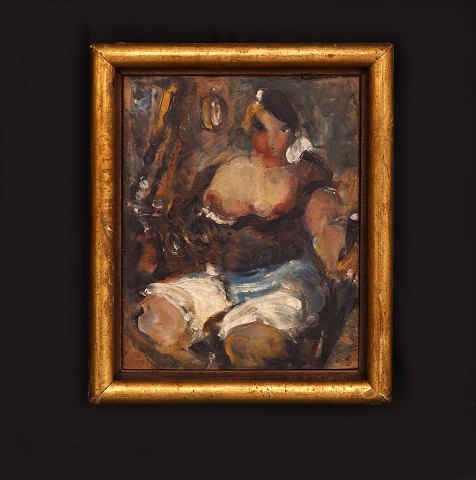 Povl Jerndorff, 1885-1933, Frauenakt. Öl auf 
Platte um 1925-30. Lichtmasse: 22x17,5cm. Mit 
Rahmen: 27x22,5cm