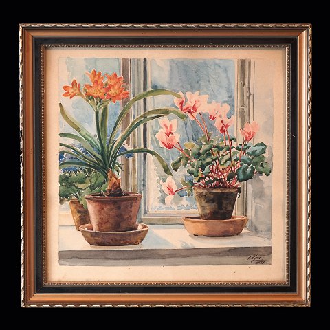 Olga Aleksandrovna, Grand Duchess of Russia: 
Stilleben with flowers. Watercolor. Signed and 
dated 1929. Visible size: 25x25cm. With frame: 
30x30cm