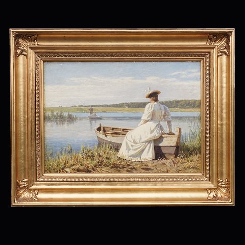 N. F. Schiøttz-Jensen, 1855-1941: Frau an einem 
Boot. Öl auf Leinen. Signiert und datiert 1896. 
Lichtmasse: 34x47cm. Mit Rahmen: 54x67cm