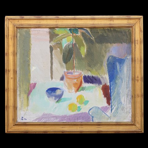 Poul S. Nielsen, 1920-98, Stillife. Oil on canvas
Signed and dated 1956
Visible size: 72x87cm. With frame: 91x106cm