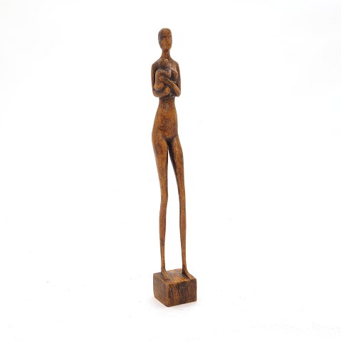 Grosse Holzfigur Mutter & Kind von Otto Pedersen, 
Dänemark. Signiert Otto P. H: 70cm