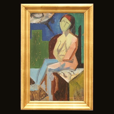 William Scharff, 1886-1959, olie på pap monteret 
på lærred: Nøgenmodel. Signeret og dateret Paris 
1920. Lysmål: 62x38cm. Med ramme: 75x51cm