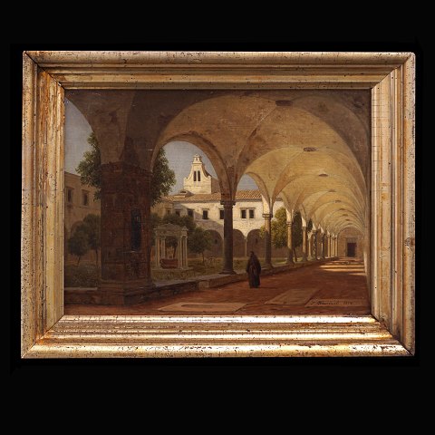 Peter Kornbeck, 1837-94, oil on canvas. View from 
Italy. Signed and dated 1874. Visible size: 
26x33cm. With frame: 41x48cm