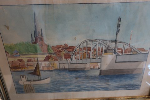 Eine alte Aquarel in einem alten Rahmen
Druck mit Motiv von Sønderborg, Dänemark
1940 von Fritz Carstensen
30cm x 40cm