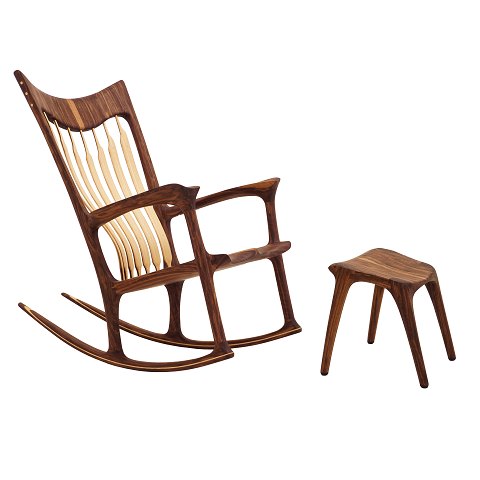 Danish rocking chair, walnut and ash tree. Made 
and signed by Morten Stenbæk Denmark. H: 98cm. B: 
78cm