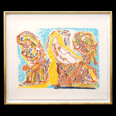 Asger Jorn, 1914-73  Litographie.
"Barbarie au clair de lune". 40/100. Signiert 
"Jorn 53".
Lichtmasse: 56x65cm. Mit Rahmen: 63x73cm