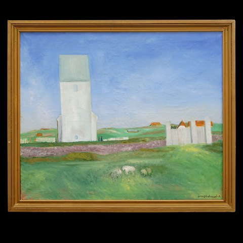 Jens Søndergaard, 1895-957, Öl auf Leinen. Die 
Kirche bei Ferring. Signiert und datiert 1948. 
Lichtmasse: 109x129cm. Mit Rahmen: 124x144cm