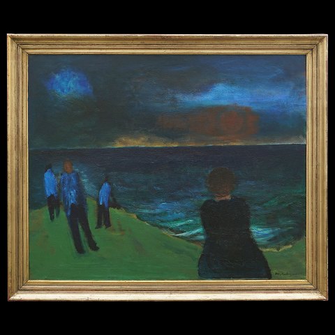 Jens Søndergaard, 1895-1957,Öl auf Leinen: "Abend 
am Meer". Signiert und datiert. Lichtmasse: 
100x120cm. Mit Rahmen: 116x136cm
