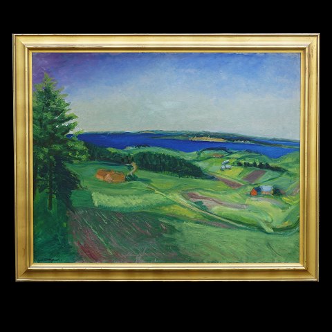 Jens Søndergaard, 1895-1957, Öl auf Leinen. 
Landschaft an der Limfjord bei Humlum. Signiert 
und datiert 1934. Lichtmasse: 94x119cm. Mit 
Rahmen: 110x135cm
