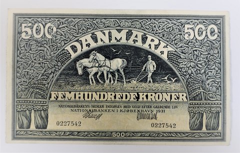 Dänemark. Banknote DKK 500 1931. Unzirkuliert