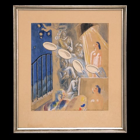 Jais Nielsen akvarel. Jais Nielsen, 1885-1961, 
akvarel. "Den himmelske og den jordiske 
Kærlighed". Signeret "Jais". Lysmål: 31x27cm.  Med 
ramme: 45x41cm