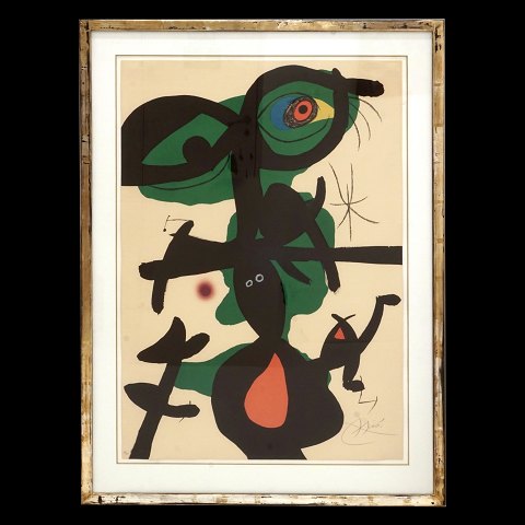 Joan Miró, 1893-1983, Litogaphie in Farben. 
Signiert und nummeriert 48/75. Aus dem Jahre 1973. 
Lichtmasse: 88x61cm. Mit Rahmen: 107x79cm