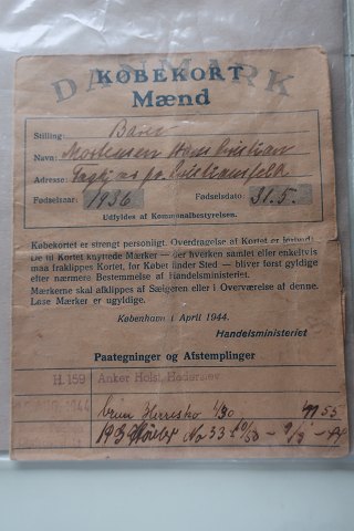 Für Sammler: 
Kaufaufkarte für Männer in Zeit der 2. Weltkrieg