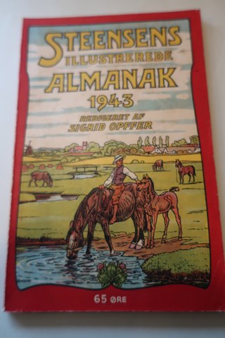 Steensens illustrerede Almanak 
for det år efter Kristi fødsel 1943 
Redigeret af Frederik Opffer
41. Årgang
Udgivet af L. Levison Junr. Akts. København 
Sideantal 121