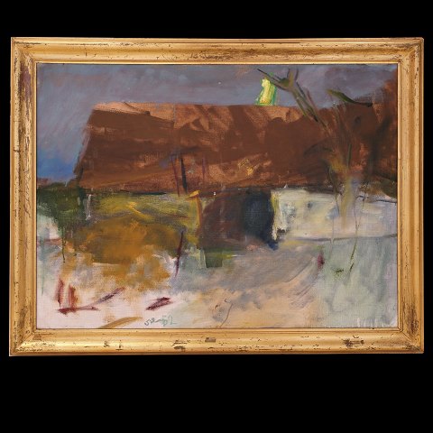 Oluf Høst maleri. Oluf Høst, 1884-1966, olie på 
lærred. Måne over tagryggen på Bognemark. Lysmål: 
60x80cm. Med ramme: 71x91cm