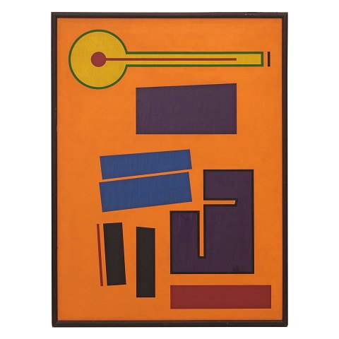 Mogens Lohmann, 1918-85, konkret motiv signeret og 
dateret 1957, hvor det var udstillet på 
Kunstnernes Efterårsudstilling. Lysmål: 80x60cm. 
Med ramme: 83x63cm