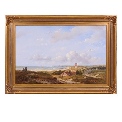 Dutch Landscape by Andreas Schelfout, 1787-1870, 
oil on wood. Signed A. Schelfout. Visible size: 
44x68cm. With frame: 59x83cm