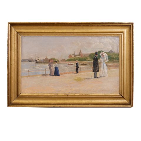 Partie aus Langelinie, Kopenhagen, Öl auf Leinen, 
unbekannter Künstler. Lichtmasse: 34x58cm. Mit 
Rahmen: 49x73cm