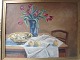 Arthur Nielsen 
(1883-1946):
Opstilling på 
bord med 
tulipaner i 
vase samt fad 
med æbler, ...