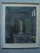 Lars Nielsen 
(1893-1965):
Interiør fra 
Bryggerset på 
Herregården 
Odden, Mygdal 
1965.
Pastel på ...