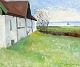 Glob, Jørn 
(1913 - 1988) 
Dänemark: 
Landschaft mit 
dem Schiff auf 
See.
Öl auf 
Leinwand. 
Zeichen: ...