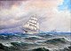 Dänische 
Künstler (20.): 
Meerblick mit 
Segelschiff. Öl 
auf Leinwand. 
Unsigned. 37 x 
50 cm. Auf ...