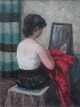 Helme, Helge 
(1894 - 1987) 
Dänemark: 
Interieur mit 
nähender junge 
Frau. Öl auf 
Leinwand. ...