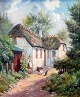 Krautwald, K 
(1919 - 2000) 
Dänemark: Ein 
Mädchen und 
zwei Hühner an 
einer Hof. Öl 
auf Leinwand. 
...