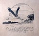 Christiansen 
Rasmus (1863 - 
1940) Dänemark: 
Ein fliegender 
Storch. Tusche 
auf Papier. 
Vignette. ...