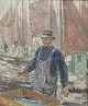 Bjulf, SC (1890 
- 1958) 
Dänemark: Ein 
Fischhändler, 
Kopenhagen. Öl 
auf Leinwand. 
Signiert: ...
