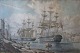 Hand farbige 
Lithographie, 
19. 
Jahrhundert. 
Britische 
Kriegsschiffe 
im Hafen. 28 x 
43 cm.
Mit ...