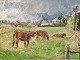 Jacobsen, Ludig 
(1890 - 1957) 
Dänemark: 
Kälber in einem 
Feld. Öl auf 
Leinwand. 
Signiert: 
Ludvig ...