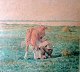 Kitten Dorff, 
Johan Adolph 
(1805 - 1902) 
Dänemark: Die 
Kuh gemolken 
wird. Aquarell. 
...