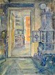 Mikkelsen, 
Lauritz (1879 - 
1966) Dänemark. 
Interieur aus 
Wohnzimmer. 
Aquarell. 
Signiert "LM 
42". ...