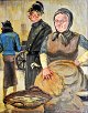 Nielsen, 
Henrich (1929 
-). Gammel 
Strand 
mit Fischer, 
Polizist und 
eine junge 
Frau. Öl auf 
...