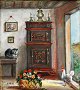 Hansen, Ane 
Marie (1852 - 
1941) Dänemark: 
Bauern 
Interieur mit 
Katze und Hahn. 
Öl auf Leinwand 
/ ...