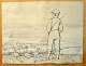 Dänischer 
Künstler (19. 
Jahrhundert): 
Ein Junge Passt 
gänse. Pen auf 
Papier. 
Signiert: 
Monogramm ...