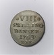 Dänemark. 
Friedrich die 
5. Münze. 
Silber 8 
Skilling 1763.