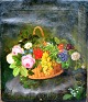 Dänischer 
Künstler (19. 
Jahrhundert): 
Arrangement mit 
einem 
Blumenkorb auf 
einem Stein. Öl 
auf ...