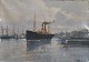 Larsen, C. 
Vilhelm (1880 - 
1950) Dänemark: 
Ein Dampfer im 
Hafen von 
Kopenhagen. 
Unterzeichnet. 
...