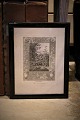 Decorative 
French 1800 
century print 
with floral 
motif framed in 
old black 
painted wooden 
frame ...