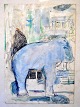 Bovin, Karl Christian (1907 - 1985) Dänemark: Ein hellblaues Tier. Zeichnung/Aquarell auf ...