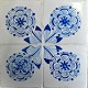 Florale 
Fliesen, 4 
stück, 
Kompositrosen, 
Friesland, C. 
1800. 
Deutschland. 
Blau dekoriert. 
26,5 x ...
